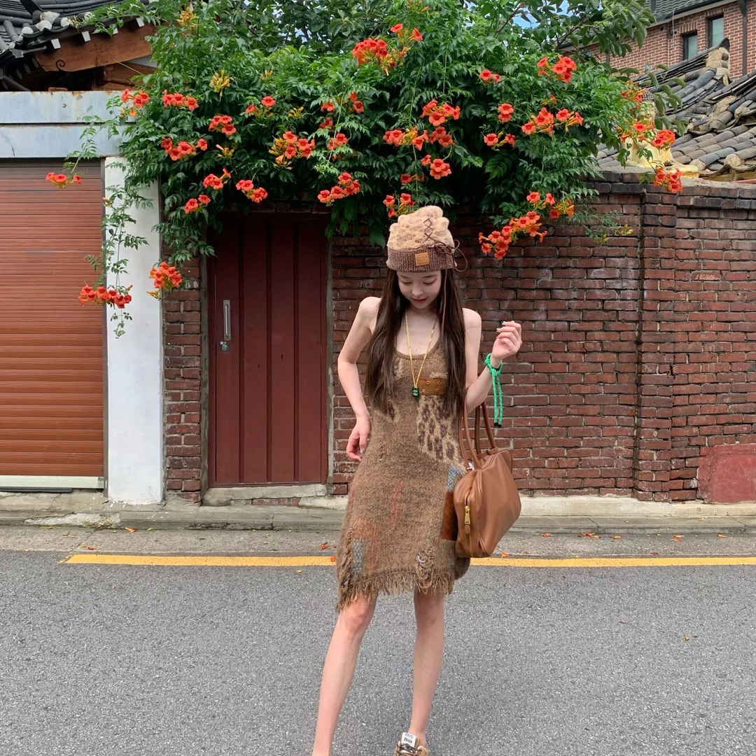 【陶陶推荐】秋季新款 豹纹拼接设计 定制款小众潮流背心毛衣 W1098