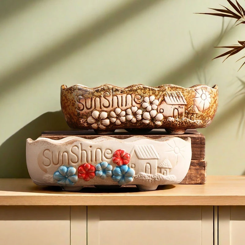 马槽拼盘小陶瓷多肉花盆网红家用室内专用陶土盆陶罐清仓批发捡漏