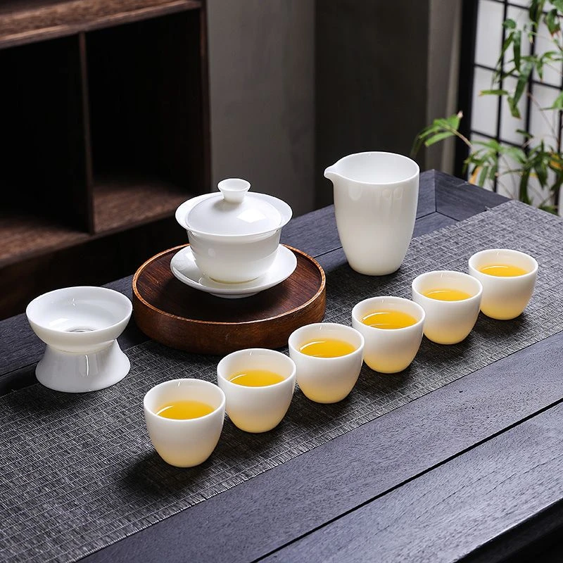 羊脂玉白瓷功夫茶道茶杯茶具套装陶瓷办公室客厅会客茶具茶具套装