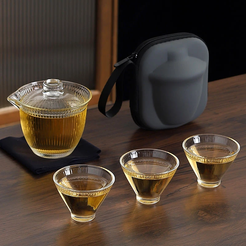 茶溜子快客杯玻璃便携茶具旅行随身携带一壶三杯套装泡茶盖碗户外