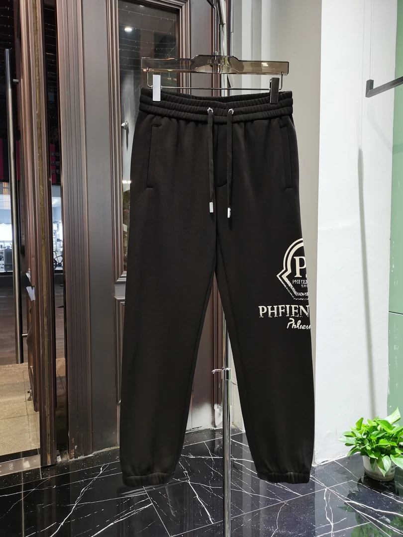 【意大利PP】2024新款黑色加绒直筒休闲裤百搭时尚保暖束脚卫裤1498