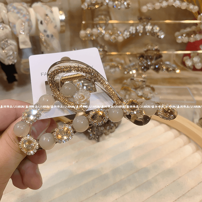 12厘米香槟色大号鲨鱼夹气质网红轻奢时尚百搭优雅满钻新型大抓夹