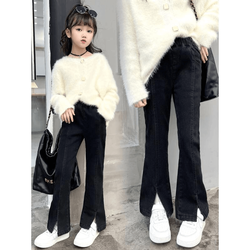 女童牛仔裤2023新款修身喇叭裤洋气时髦裤子中大童装女孩弹力长TF