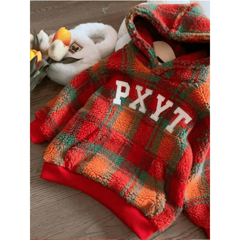 女童秋冬加厚加绒卫衣2023女宝宝洋气韩版字母刺绣毛毛连帽外套AQ