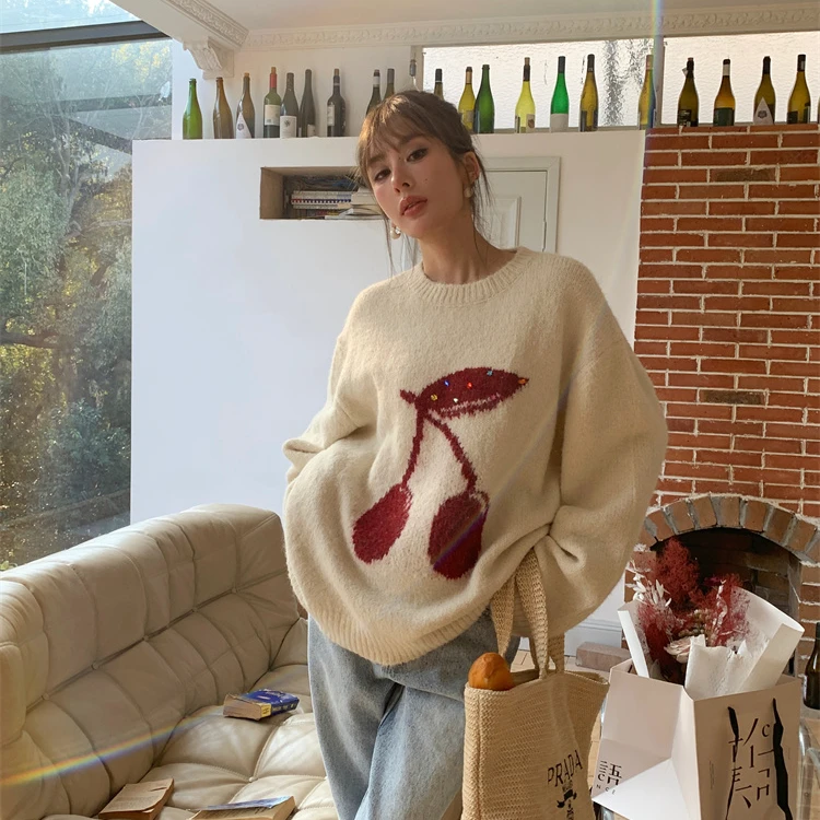 Cloud season樱桃钻钻提花毛衣 CMY23769