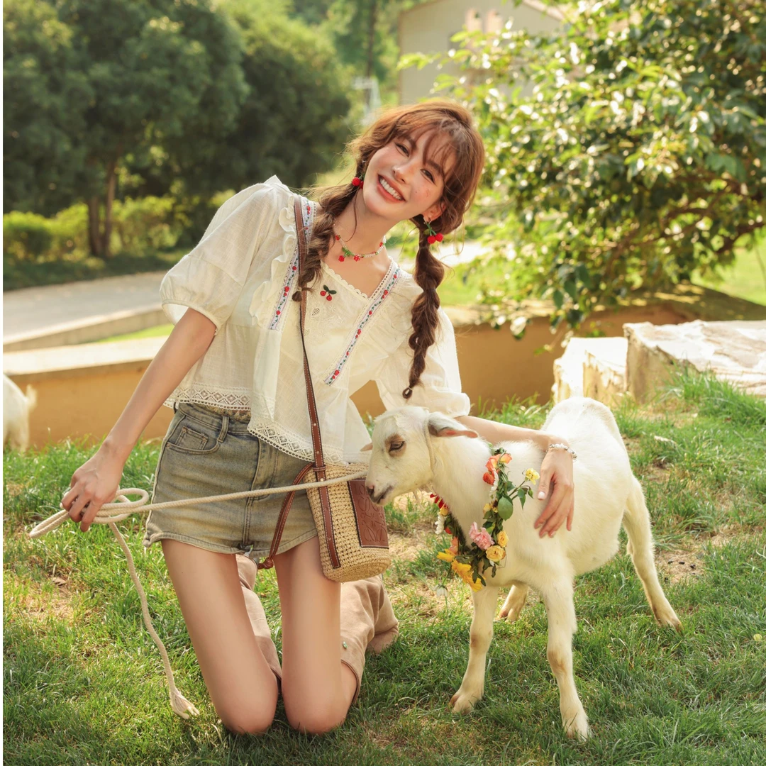 Cloud season樱桃短袖娃娃衫CDX23403