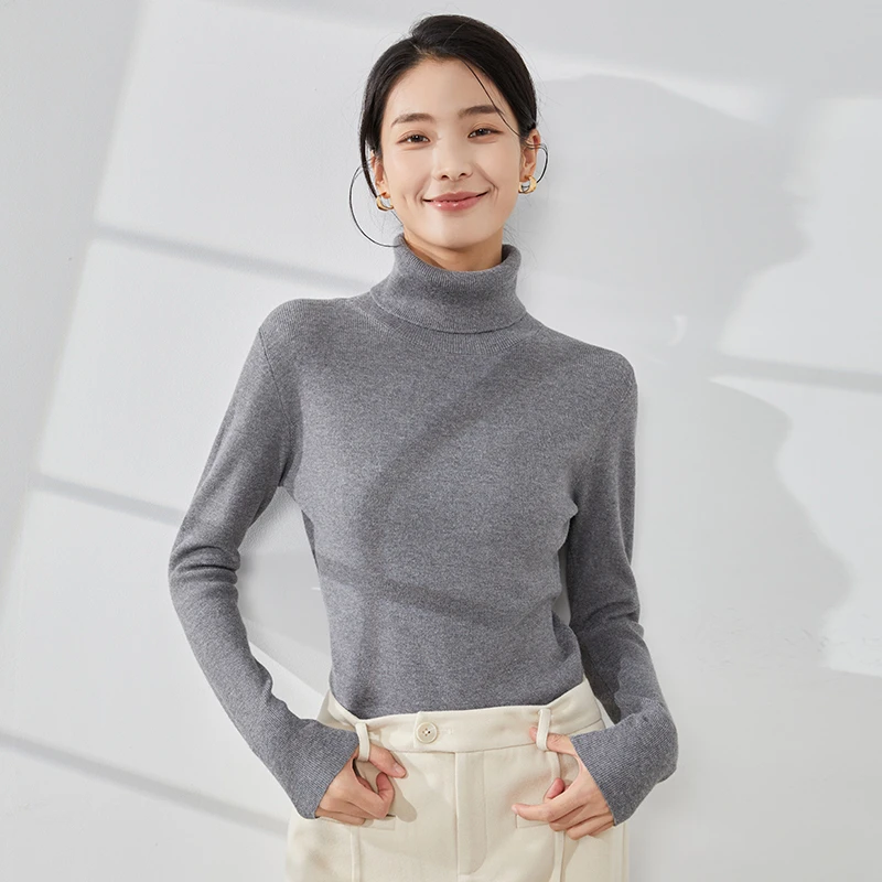 MAN BEI/曼·贝8444090毛衫女打底衫内搭毛衣保暖纯色时尚百搭毛衫