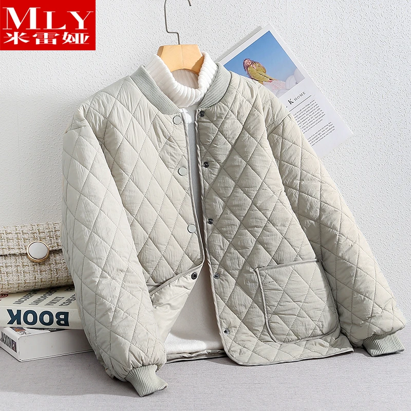 米雷娅秋冬新款长袖棉衣棉服女轻薄小香风立领宽松时尚棉袄外套