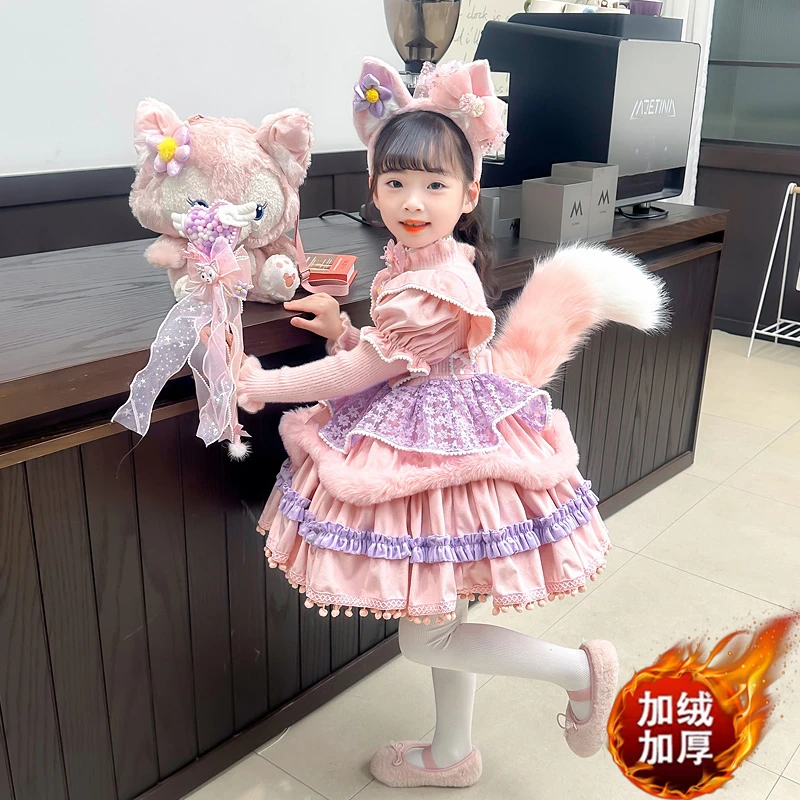 玲娜贝儿洛丽塔女童公主裙秋冬加绒加厚儿童女孩Lolita毛衣连衣裙