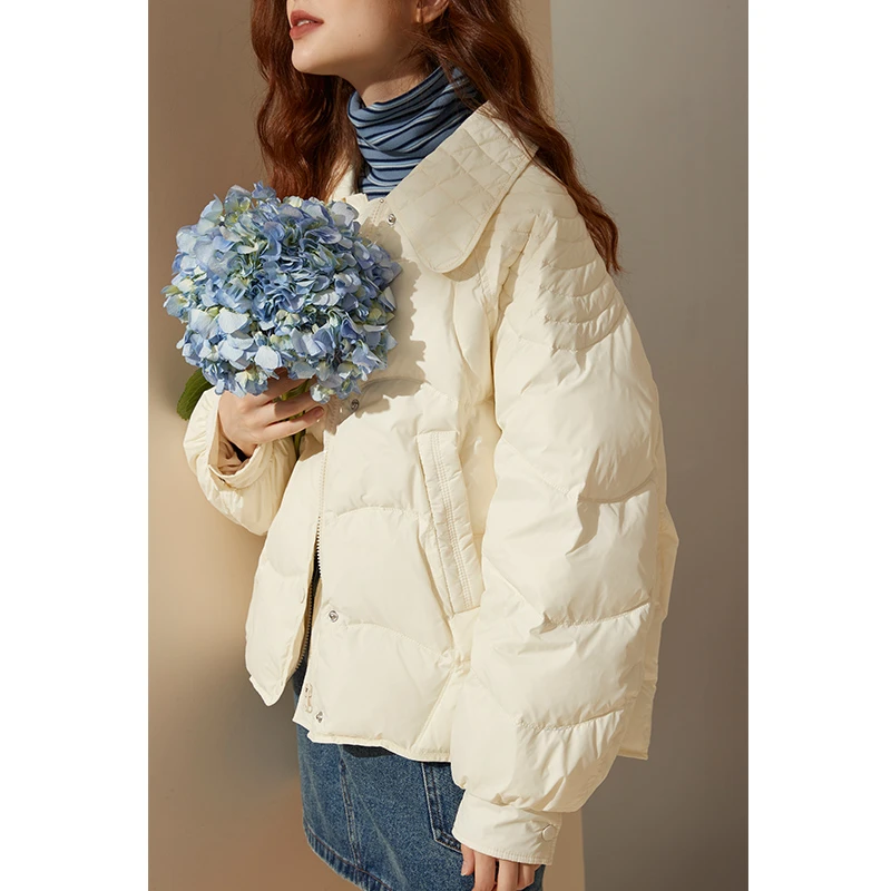 库恩玛维小个子短款羽绒服女2023年新款冬季菱格翻领时尚休闲外套