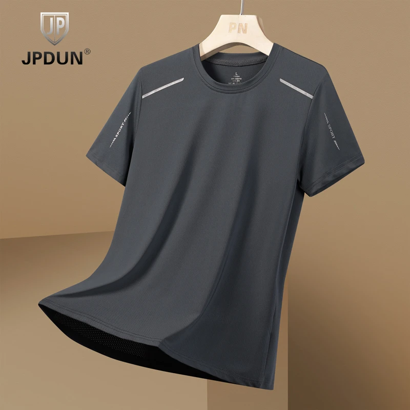 JPDUN夏季纯色圆领短袖男士薄款运动休闲半袖健身透气快干冰感T恤