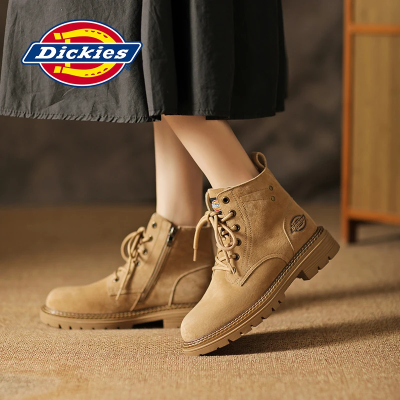Dickies2024年春季新款高帮女鞋软底短靴潮流百搭时尚磨砂马丁靴