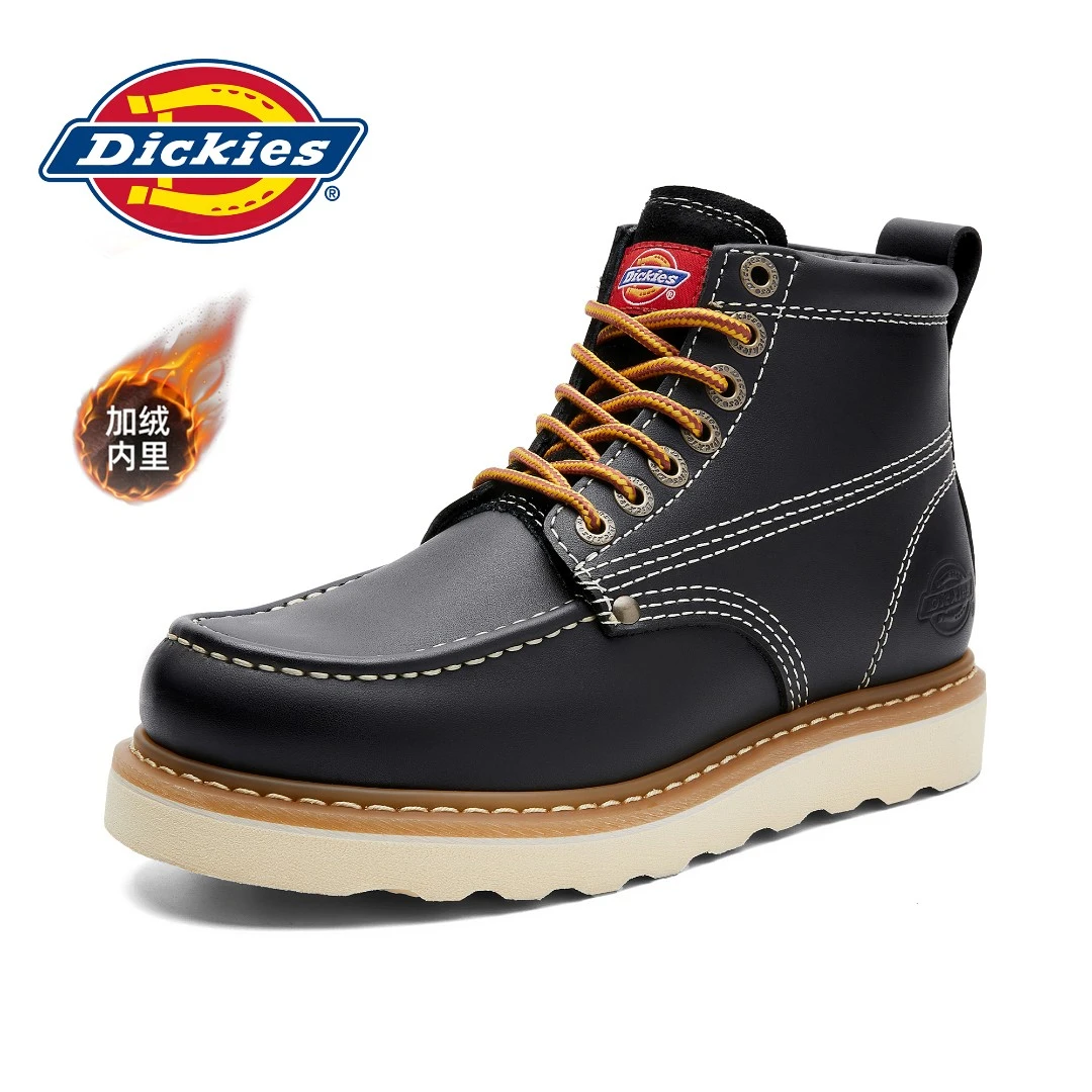 Dickies冬季保暖黑色马丁靴 百搭加绒厚底高帮英伦风情侣款工装靴