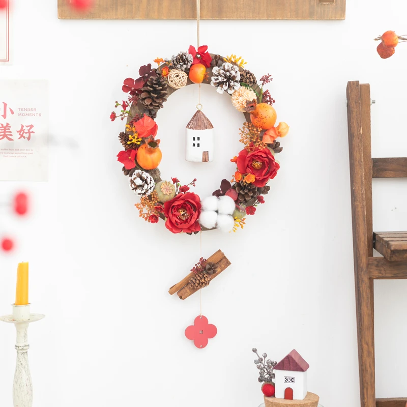 阿楹 春节乔迁隔断装饰挂件办公室玻璃门电视背景墙红色年宵花环