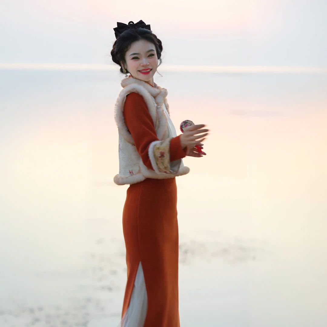 [橘子花海]冬季新款新中式两件套加厚气质旗袍日常修身款复古优雅