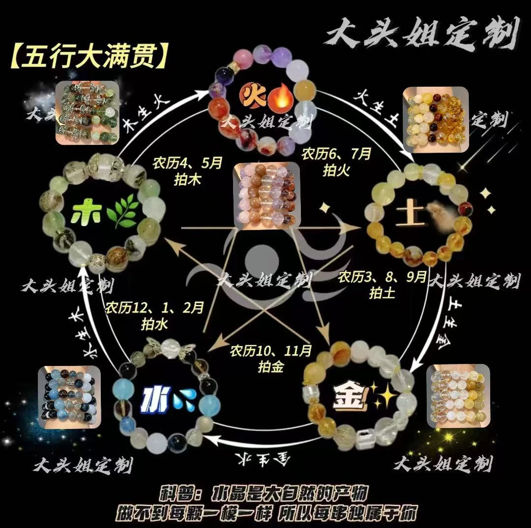 【五行大满贯】爆款推荐！补缺喜用金木水火土水晶手链 多样性发一