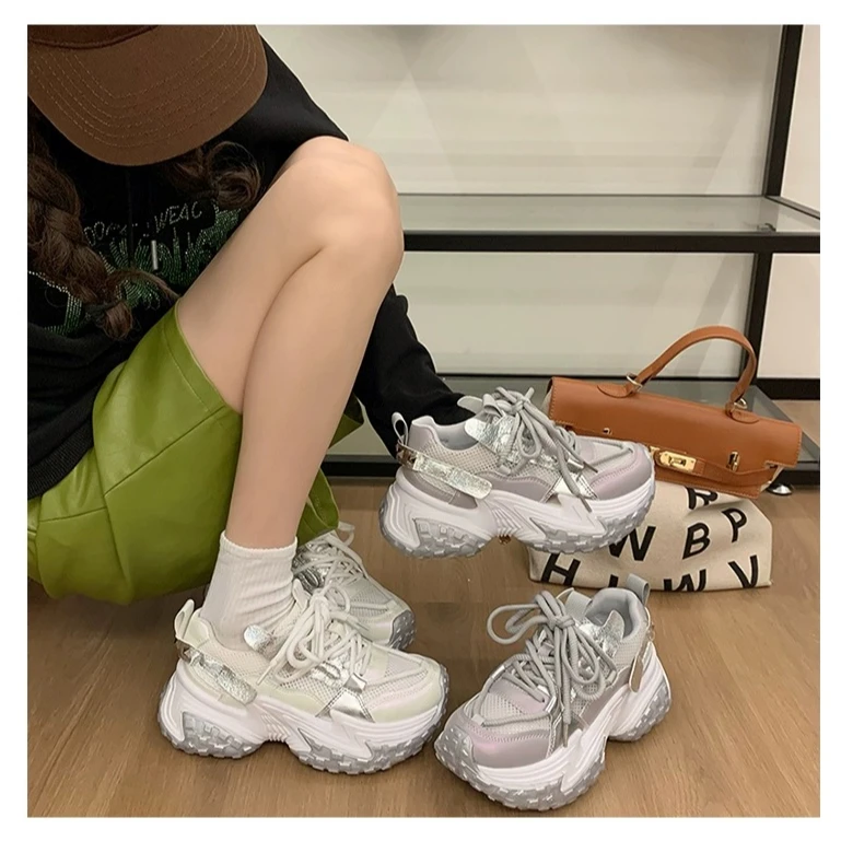 欧货时尚厚底老爹鞋女2024新款透气网面潮人百搭运动休闲鞋松糕底