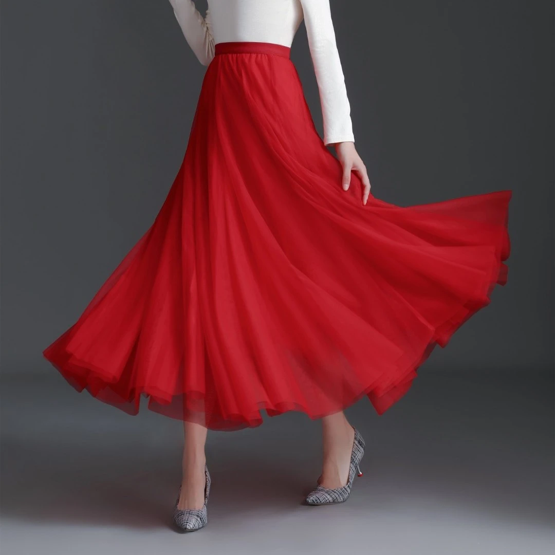 垂感网纱裙720度大摆半身裙女长裙a字纱裙半身裙女款爆款2025新款