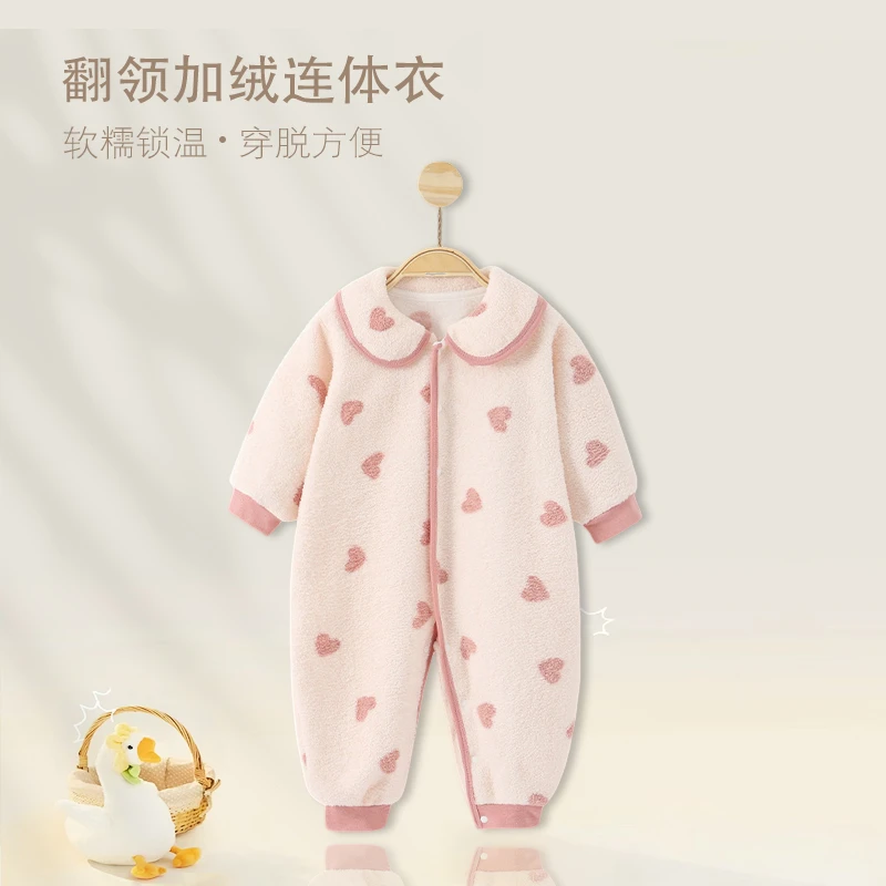 宝宝衣服冬季加绒外出服婴儿长袖连体衣睡衣A类新生儿加厚保暖衣