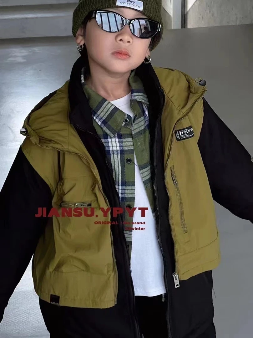 JS 2103 假两件带帽 加棉外套男童 拼色 时尚休闲韩版棉服