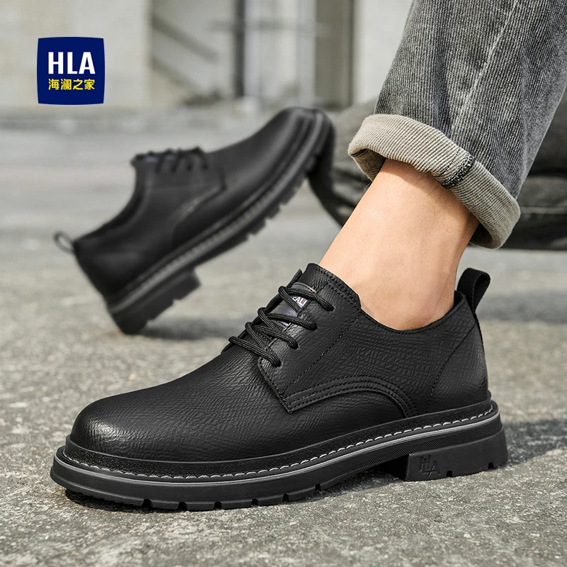 HLA/海澜之家加绒男鞋2025冬季新款英伦百搭大头工装鞋休闲皮鞋