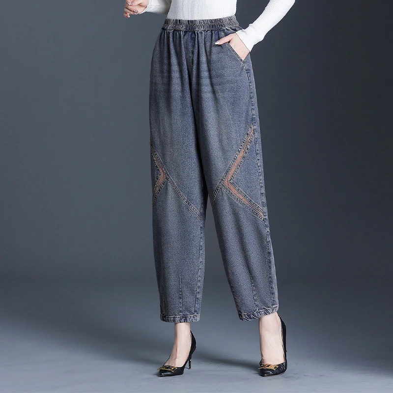 高腰时尚大码宽松女裤高弹松紧腰显瘦洋气妈妈裤百搭老爹裤哈伦裤