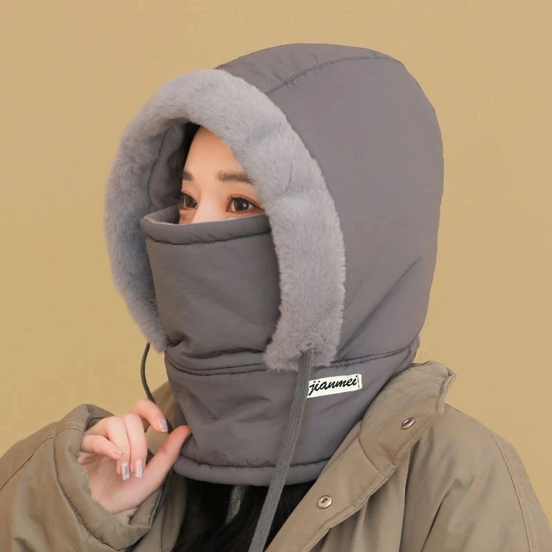 冬季保暖帽子加绒加厚防寒面罩围脖一体帽户外骑车护耳包头帽