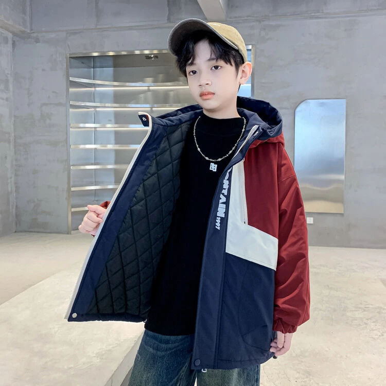 大男童冬季加绒棉服2023新款儿童装冬装加绒派克服冬款加厚外套潮
