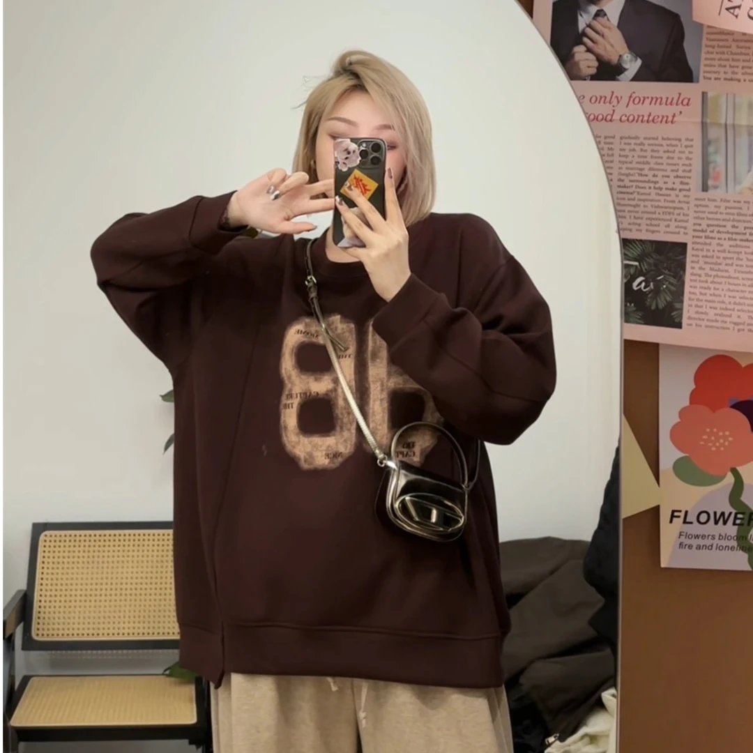 【瘦瘦】韩版初秋潮流字母圆领大码卫衣街头休闲宽松长袖上衣S0270