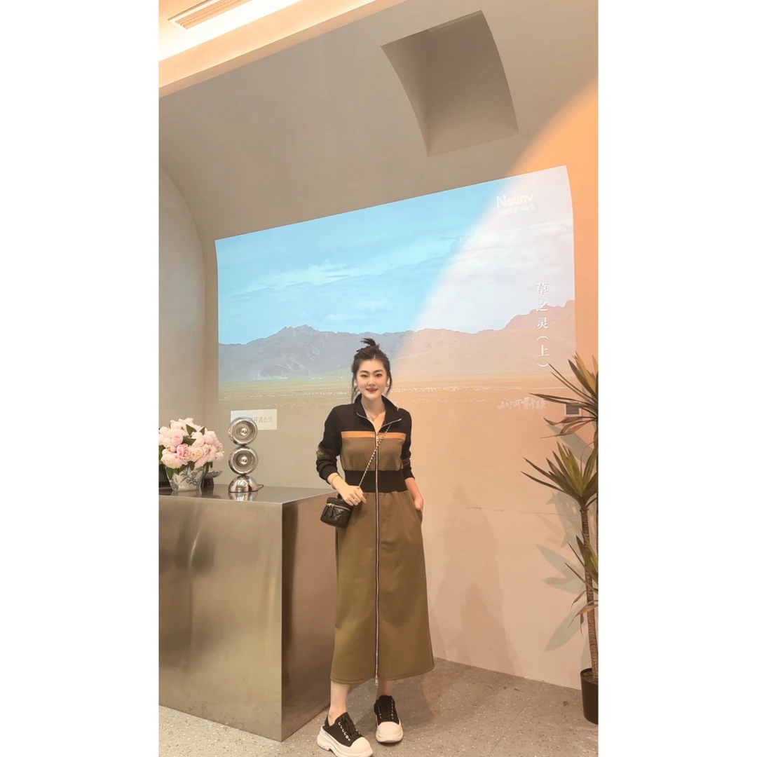 6734【2025早春新款】拼接显瘦收腰拉链款遮肉连衣裙休闲 诗诗