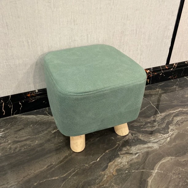 多用科技布实木小凳子时尚客厅家用方形鞋凳-颜色随机