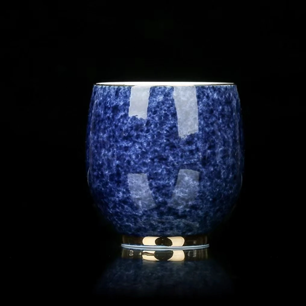 景泰蓝主人杯画洒蓝釉茶杯陶瓷蓝色品茗杯色釉约80ml左右复古家用