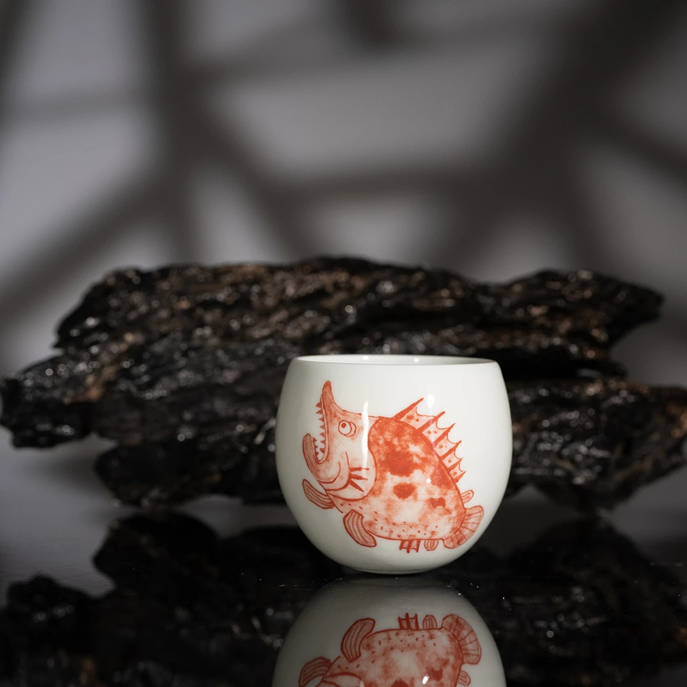 【墨舍名窑】一拓天成 胖鳜鱼不倒杯景德镇手绘陶瓷主人杯（yttc170）