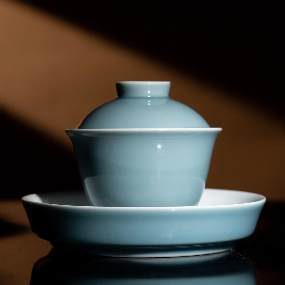 【墨舍好物】天兰松树三才盖碗 景德镇手绘陶瓷功夫茶道器具（th18）