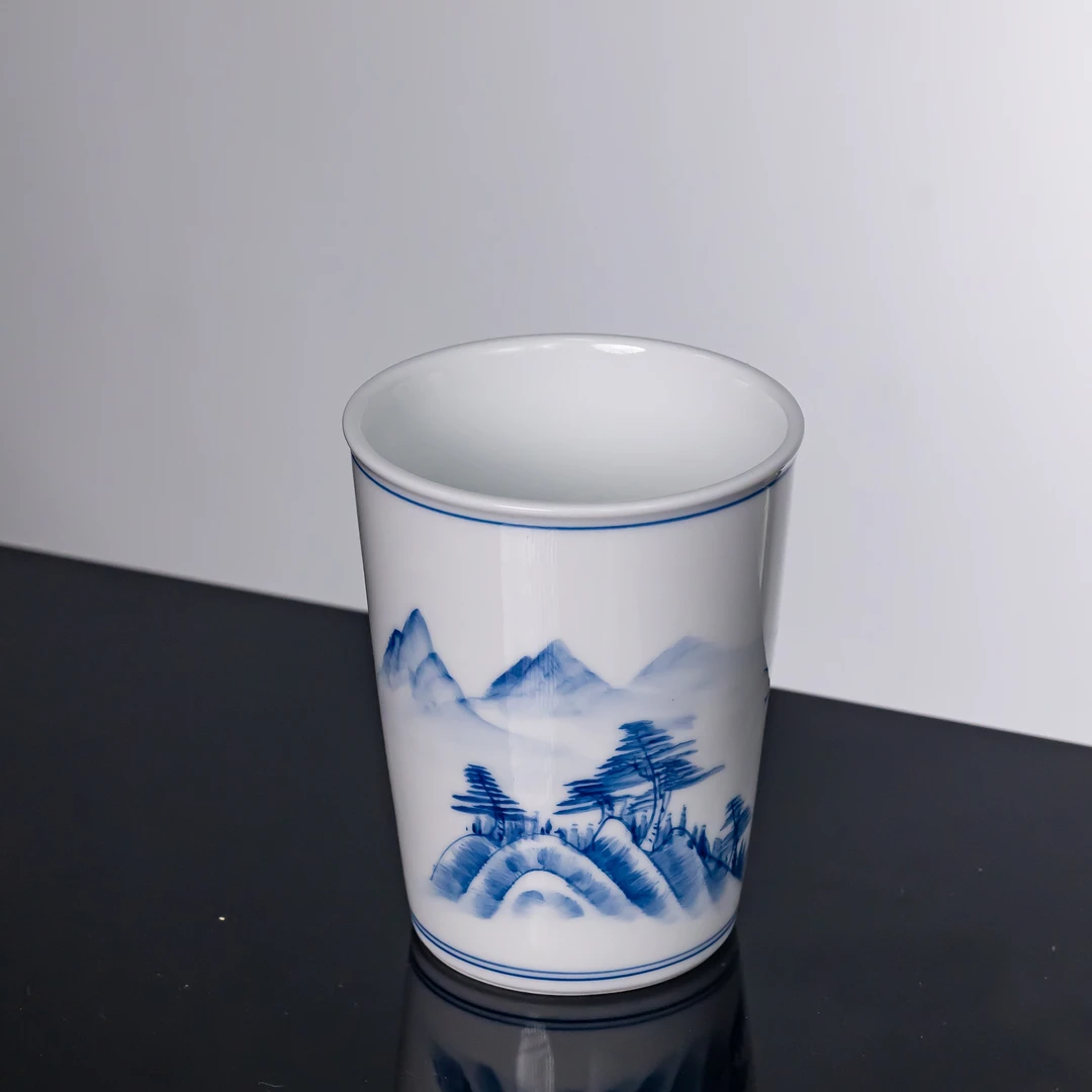 【墨舍好物】松树山水白可乐杯手绘陶瓷简约家用茶杯(th250)