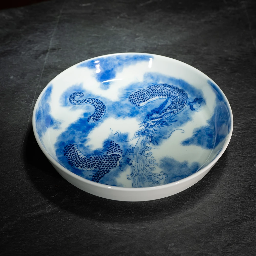 【墨舍柴窑】吐水龙壶承 家用陶瓷茶具配件 手绘青花茶垫（moshe121）