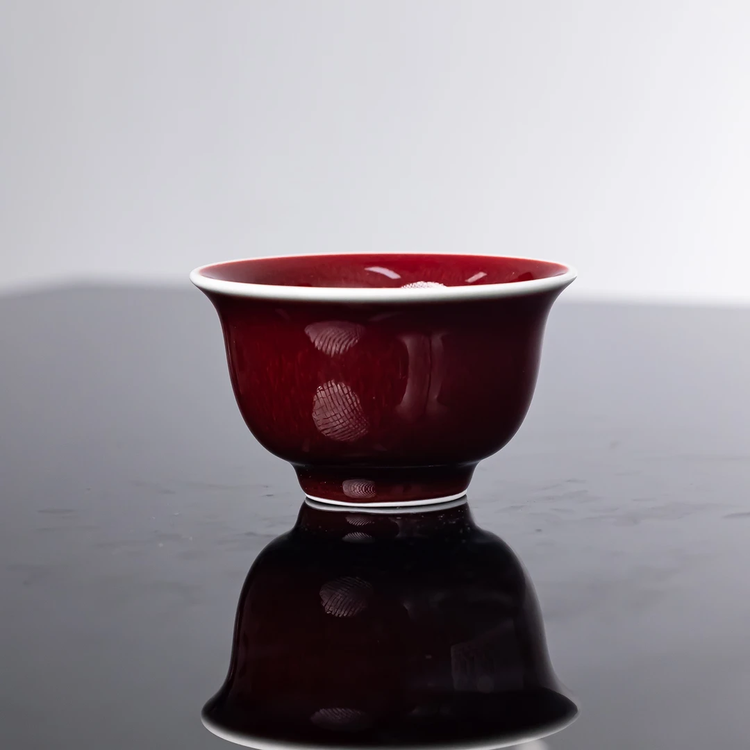 【榫卯柴窑】郎红压手杯手工手绘陶瓷家用主人杯茶道器具(sm44)