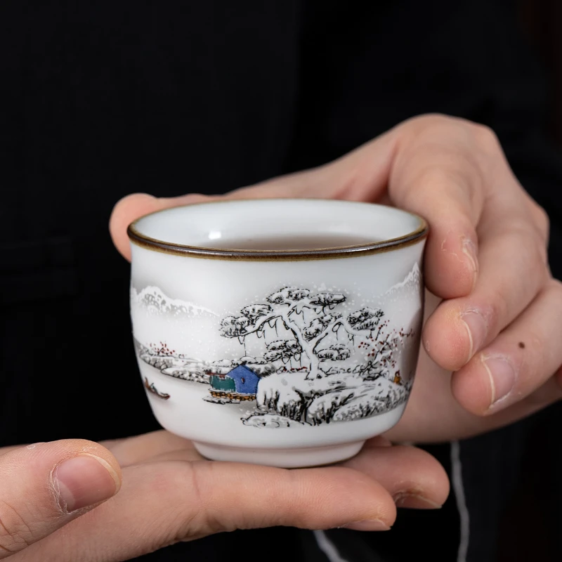 汝窑茶杯单杯主人杯家用开片可养功夫茶具杯子品茗杯大小号茶碗器