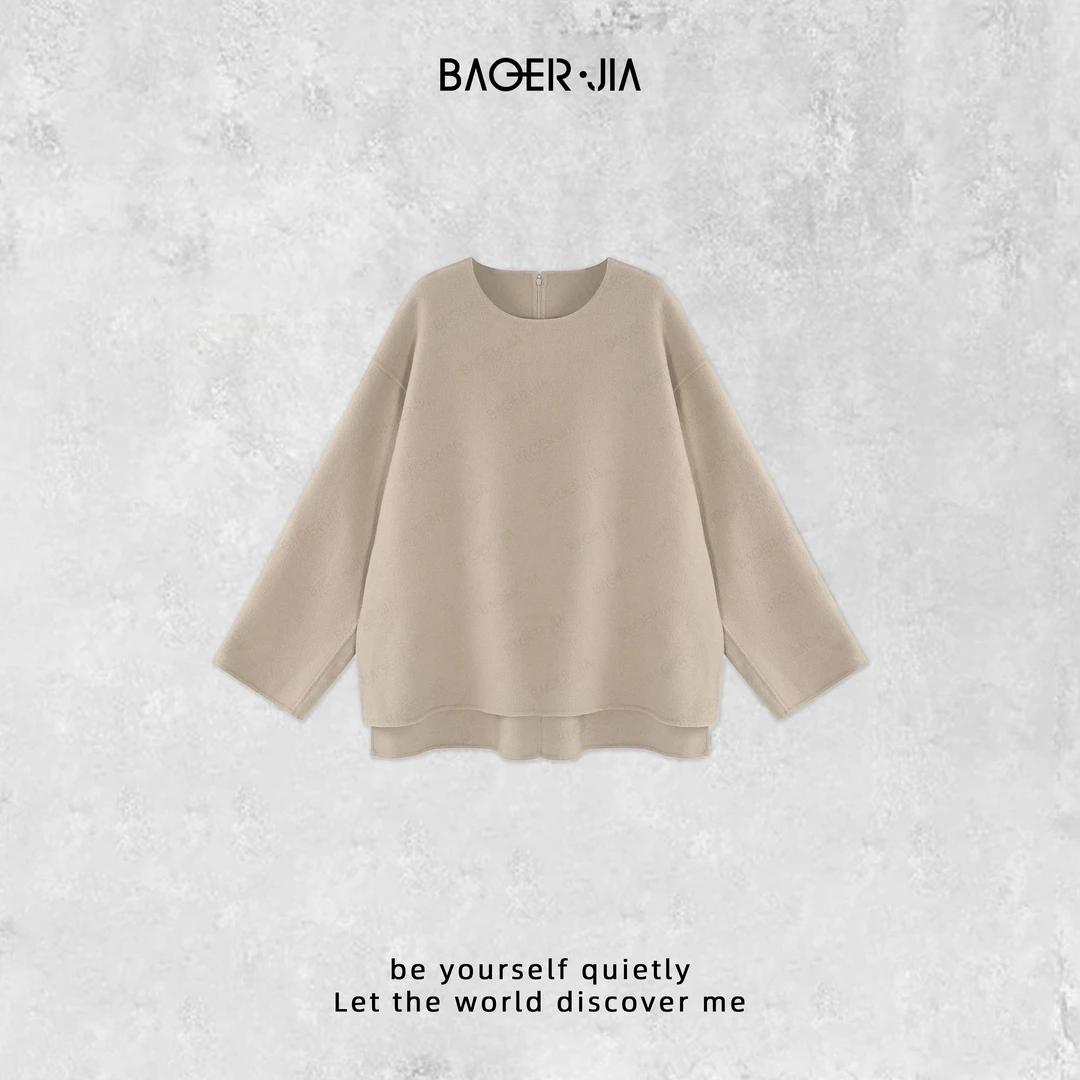 0-宝儿家含幂BV57724309秋季穿搭款套头拉链长短设计开衩羊毛上衣