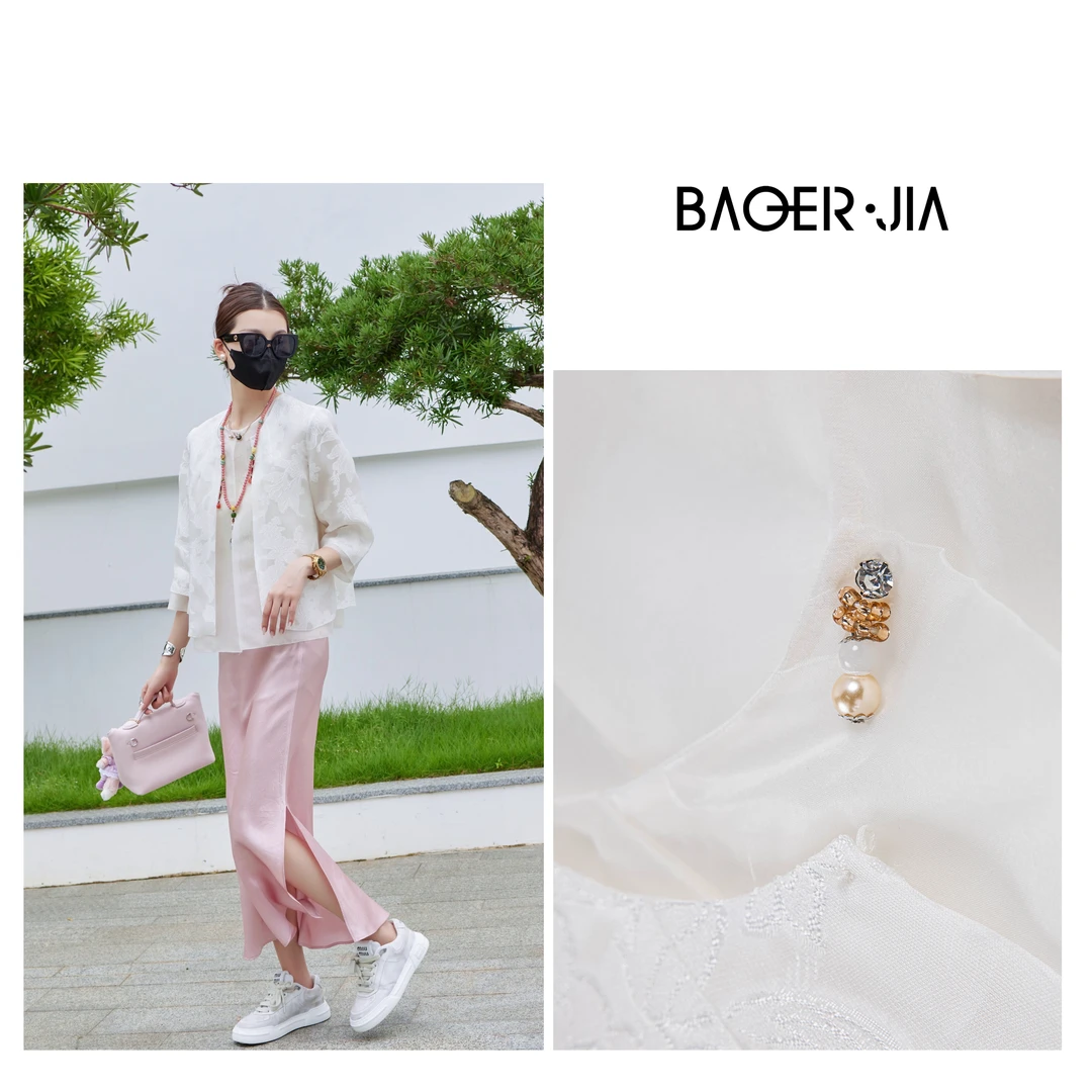 0-宝儿家BK07623205夏季女装国风精致提花时尚百搭洋气假两件衬衫