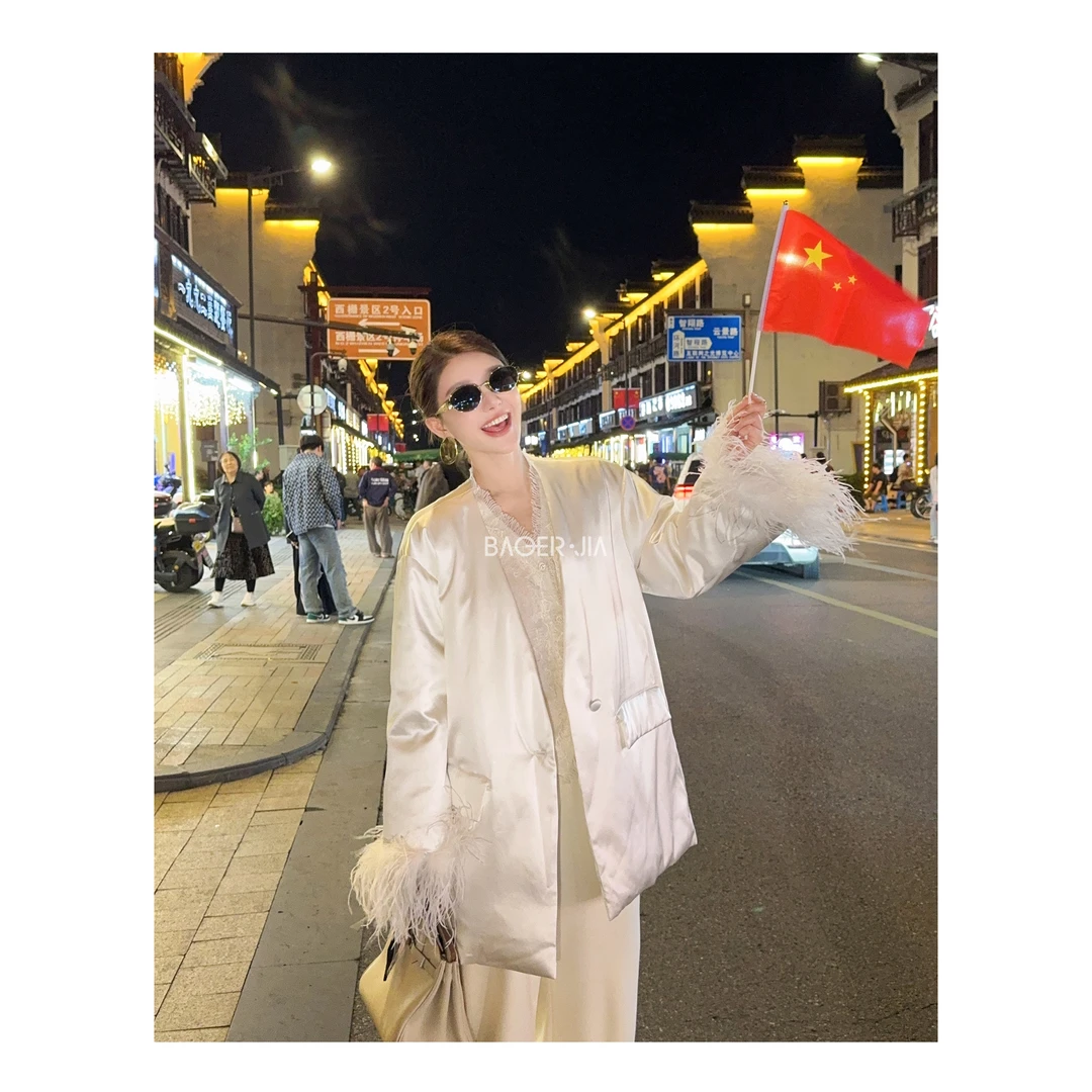 88-【白月光】宝儿家含幂BH10524410冬季魅力桑蚕丝拼接毛毛鹅绒服