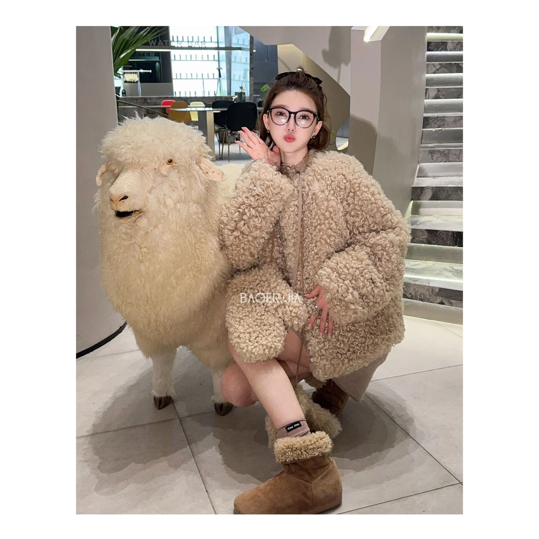 88-【美羊羊】宝儿家含幂BA95324410冬季手工牧羊卷皮毛一体外套