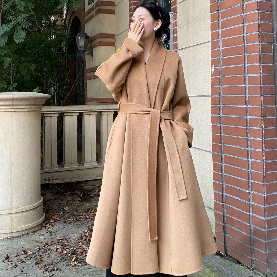 【大艺术家】 青果领双面人工手缝时尚显瘦气质百搭纯羊毛羊毛大衣