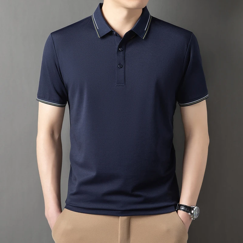 【如新速干无痕】桑蚕丝短袖POLO衫男士夏季休闲透气T恤凉感翻领