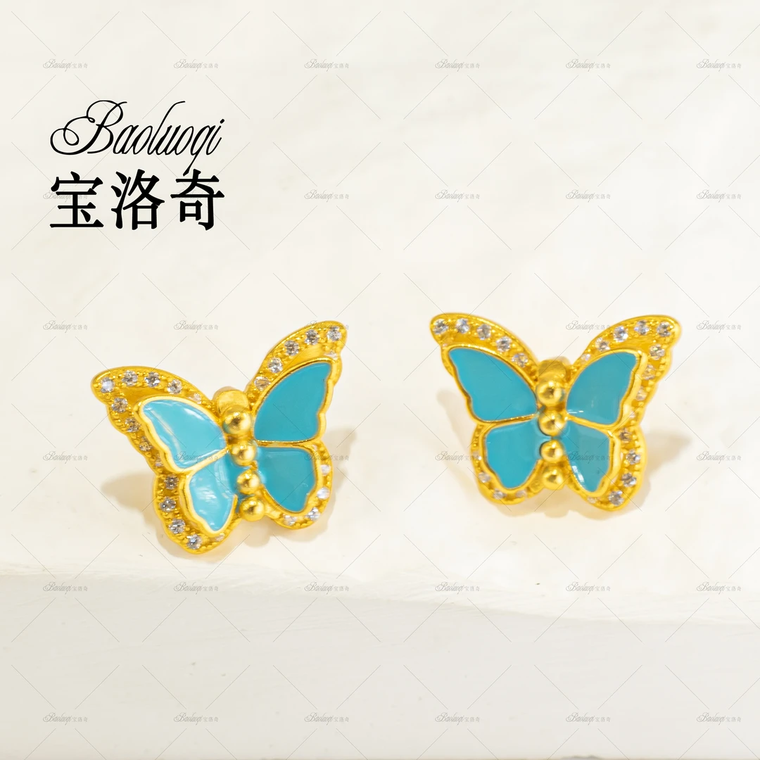 宝洛奇 925银耳饰 BLQEH-016 古法烧蓝蝴蝶