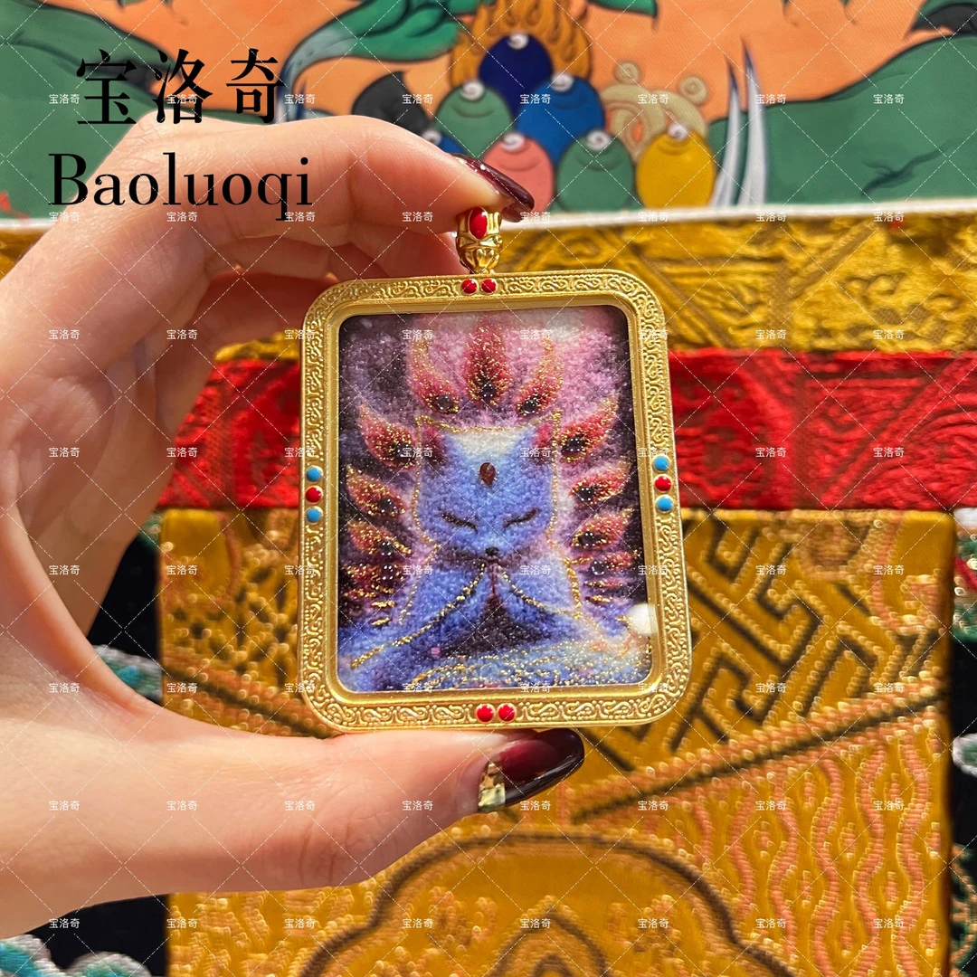 宝洛奇BLQTK-128 本尊双凤九12尾手绘手工砂唐卡