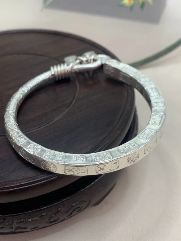 足银手镯 足银999(四方绞丝吉言手镯)手工实心