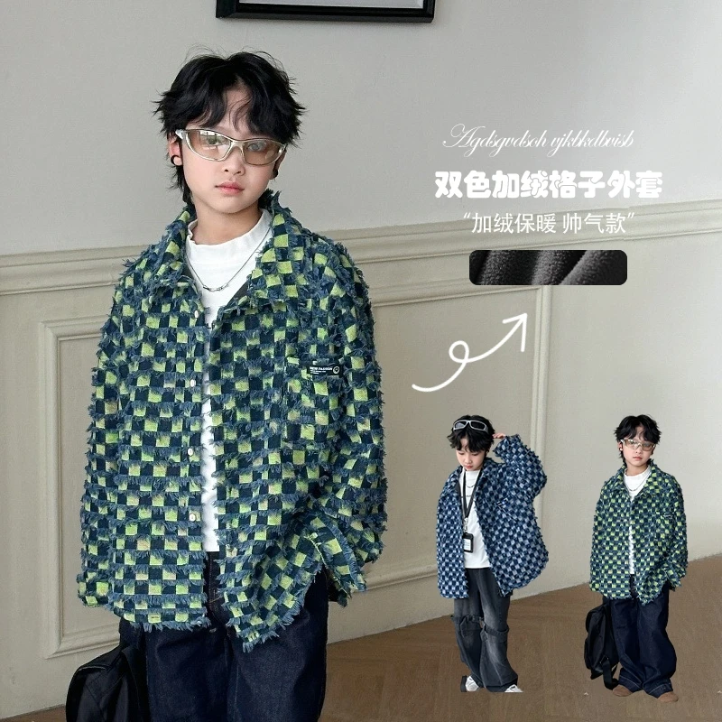 【儿童潮牌服装外套】男童秋冬款加绒外套2024新款时尚帅气潮流上衣