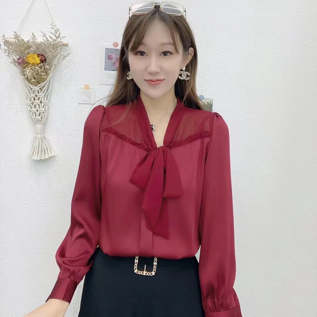 【涵社衣橱】2024春季新款时尚百搭蝴蝶结衬衫显瘦简约气质女上衣