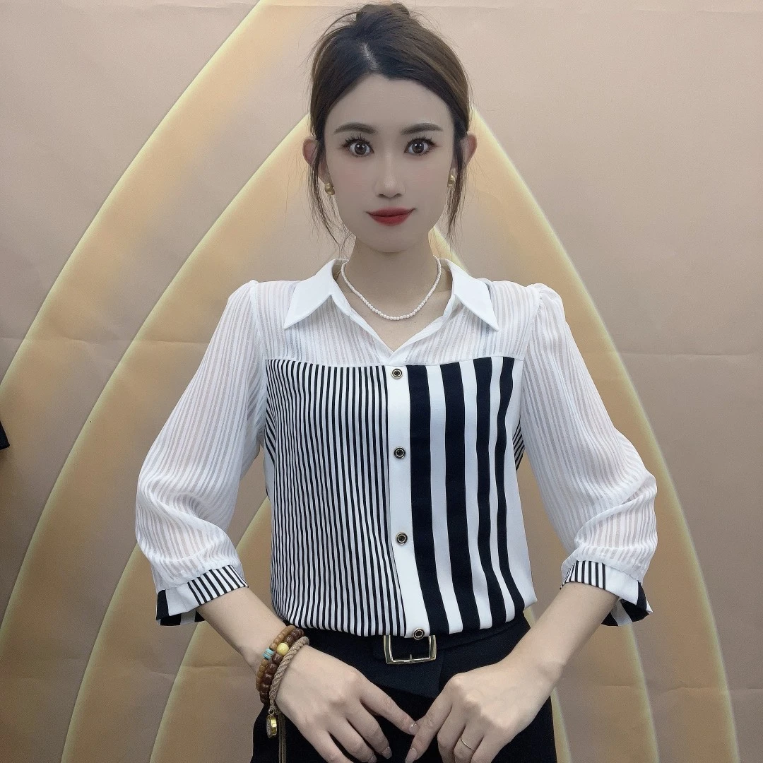 【涵社衣橱】2024秋季新款时尚洋气减龄衬衣气质显瘦七分袖女士衬衫